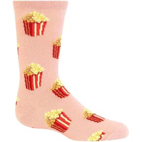 Hot Sox Girls' Big Food Novelty Casual Crew Socks, Popcorn (Blush), Medium/Large Youth