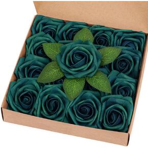 BLEUM CADE 16Pcs Artificial Flowers Fake Roses with Stems, Royal Blue Boxed Foam Roses for DIY Bouquets Centerpieces Wedding Party Arrangement Bridal Shower Decor