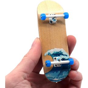 Teak Tuning Complete Fingerboard Waves Edition - Premium, Heat Transfer Graphic - Pro Shape & Size - Bearing Wheels, Pro Trucks, 61A Pro Duro Bushings - 34mm x 97mm Deck
