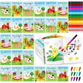 bobosufit 24 Pcs Coloring Book for Kids Bulk with 24 Crayons The World of Dinosaurs Animals Party Favors Mini Drawing Book Bulk for Kids Students Classroom Gifts Party Favors (Dinosaur)