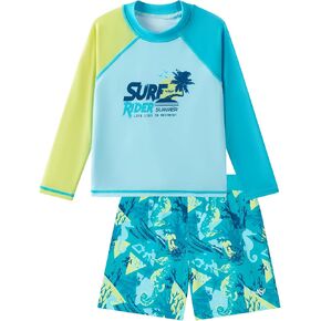 Angel season Boys Swimsuit Toddler Rash Guard Swim Set Long Sleeve Shirt with Swim Trunks Bathing Suit UPF 50+ Swimwear