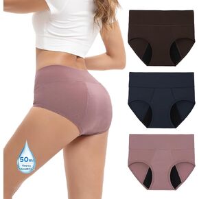 INNERSY Women's Bamboo Viscose Heavy Flow Period Underwear High Waisted Leakproof Panties 3 Pack