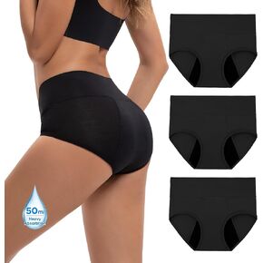 INNERSY Women's Bamboo Viscose Heavy Flow Period Underwear High Waisted Leakproof Panties 3 Pack in Kuwait