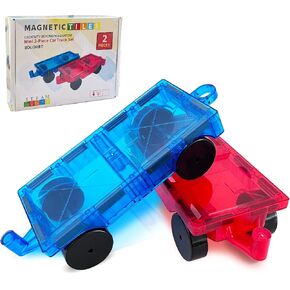 2PCS Magnetic Tiles Cars Truck Construction Kit Vehicle Toy for Magnetic Building Block Expansion, STEM Sensory Educational Learning Magnet Toys for Kids Toddlers Boys Girls Age 3+