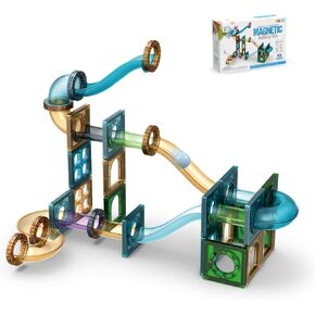 Magnetic Tiles Ball Track, Magnetic Construction Set Magnetic disc, STEM Sensory Educational Games Toys Preschool Building Stacking Block Learning Toys Gift for Toddler Age 3+ Boys Girls Kids (45pcs