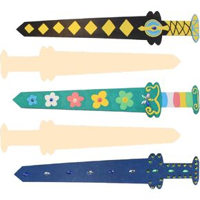 Wooden Toy Sword 5 Sets/DIY Wooden Art Craft for Kid Painted Imitation Diamond Kit - Handmade DIY- Paint-Paste Diamond Wooden Toy Sword, Blank Wooden Sword Make Your own Sword