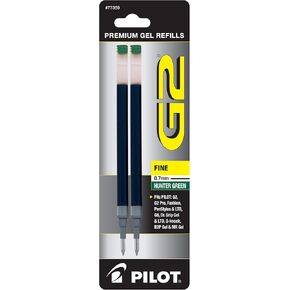 Pilot, G2 Gel Ink Refills, Fine Point 0.7 mm, Hunter Green, Pack of 2