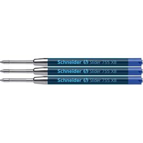 Schneider Slider 755 Ballpoint Refill, Permanent XB Blue, Blister Pack of 3