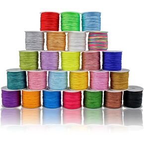 FQTANJU 25 Rolls 1250 Yards Nylon String for Bracelets, 25 Colors Chinese Knotting Cord, 0.8 mm Nylon Cord for Jewelry Making, Beading, Necklaces, Kumihimo, Braided Bracelets, Tassels and DIY Craft ﻿