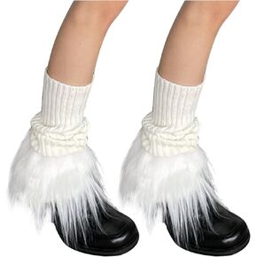 Suxgumoe Women's Leg Warmers, Y2K Knit Knee High Socks, Faux Fur Fuzzy Long Winter Boot Cuffs Cover in Kuwait