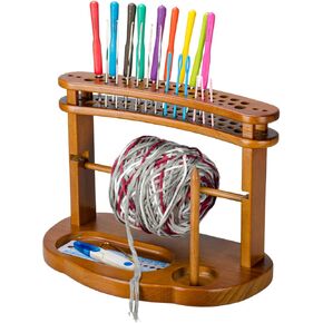MiiMOO Yarn Holder, Wooden Yarn Rack Stand with Slots, Crochet Hook Holder for Knitting and Crocheting, Ideal Gift for Knitting Lovers