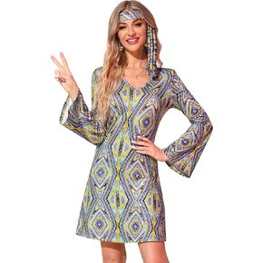 Clarisbelle Women's Halloween Party Disco Sequin 70's Dance Costume Outfit Dress with Headband