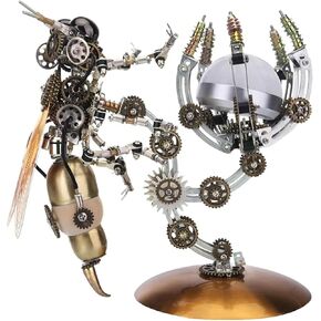3D Metal Puzzle for Adults, DIY Mechanical Assembly Wasp Metal Model Kits with RGB Colors Lamps 3D Jigsaw Puzzles Desk Ornament (RGB lightt)