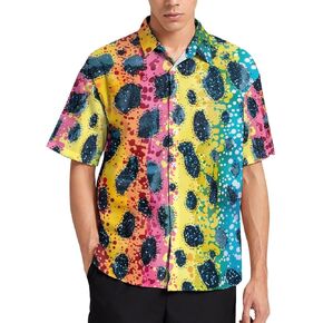 Hawaiian Shirt Men's Psychedelic Leopard Printed Novelty Shirts Short Sleeve Button Down Casual Shirt