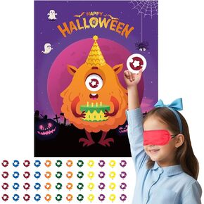 Haunt Couture Reusable Halloween Party Games with Rewards - Pin The Eye on The Monster, 36 Players - Halloween Pin The Taile Game - 04