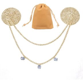Rhinestone Nipple Cover Chain Pasties Sticker Breast Petals Patch Pad Invisible Adhesive Bra Body Jewelry for Rave Party, Silver, One Size