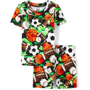 The Children's Place Boys Sleeve Top and Shorts Snug Fit 100% Cotton 2 Piece Pajama Set, Dreaming Sports