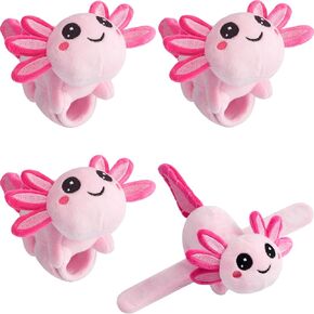 Deekin 4 Pcs 9 Inch Stuffed Axolotl Slap Bracelets Plush Axolotl Slap Band Cute Snap Bracelet Jungle Themed Axolotl Huggers for Party Birthday Favor