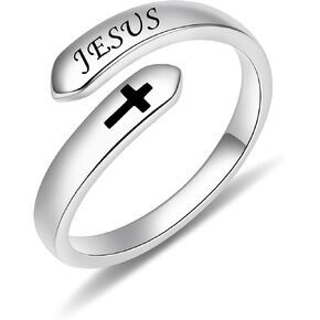 Inspirational Ring 925 Sterling Sliver Keep Going Faith Cross Engraved Adjustable Rings for Teens Daughter Women Encouragement Gift