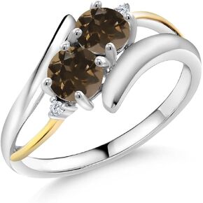 Gem Stone King 925 Silver and 10K Yellow Gold Round Brown Smoky Quartz Ring For Women (1.02 Cttw, Gemstone Birthstone, Available In Size 5, 6, 7, 8, 9)