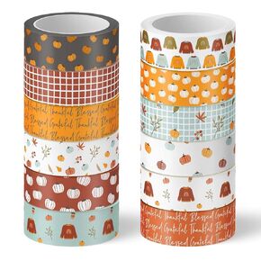 Whaline 12 Rolls Fall Boho Washi Tape Autumn Pumpkin Sweater Washi Tape Decorative Masking Tape for Thanksgiving Harvest Scrapbook Journal DIY Art Craft Gift Wrapping Supplies