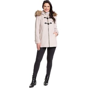 Women's Faux Fur Trim Hood Toggled Jacket