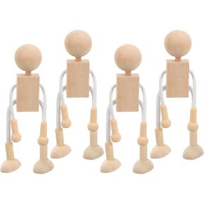 Didiseaon 4Pcs Wood Marionette DIY Toys Unfinished Plain Peg Mannequin Puppet Movable Robot Peg Craft Supplies for Halloween Party Kids Toddler Doll Japanese Decor
