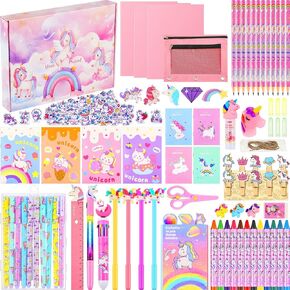 Unicorn Notepads Set Girl Unicorn School Supplies Gift,130 Pcs Pink Unicorn Kids Elementary School Supplies Kit Kindergarten School Supplies,Christmas Birthday Gifts for Girls