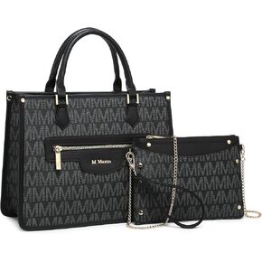 MKP Tote Bag for Women Medium Signature Monogram Satchel Handbags Purses Top Handle Shoulder Bags Wristlet Wallet Set 2pcs