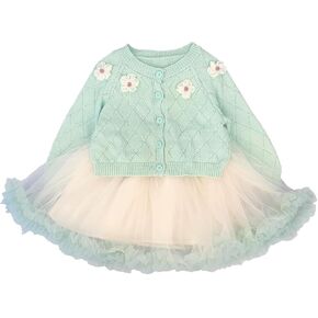 Peacolate 2-6T Spring Autumn Little Girls 2pcs Clothing Set Dress and Knit Cardigan
