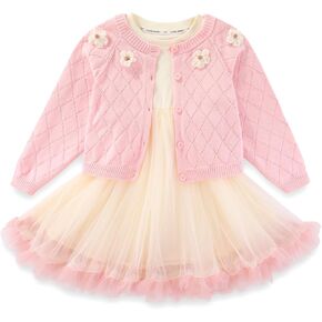 Peacolate 2-6T Spring Autumn Little Girls 2pcs Clothing Set Dress and Knit Cardigan