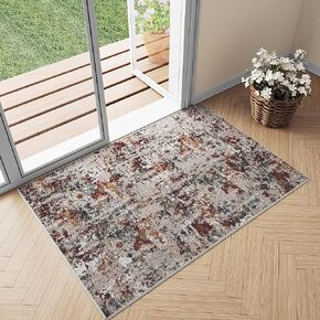 Modern Abstract Taupe Runner Rug 2x8 Hallway Area Rug Kitchen Brown Indoor Machine Washable Accent Rug Low Pile Carpet Distressed Throw Rug Bedroom Office Living Room Laundry Room Non Slip