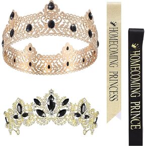 Saintrygo 4 Pcs Homecoming Prince and Homecoming Princess Prom Court Sashes Crowns 80s Prom Tiara Shiny Satin Cosplay