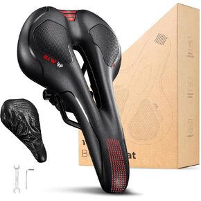 YOUNGDO Bike Seat - Comfortable Gel Foam Padded Leather Bicycle Seat, Wide Bike Saddle Cushion for Women and Men, Universal Fit, Shock Absorbing, Including Mounting Wrench, Allen Key, Waterproof Cover