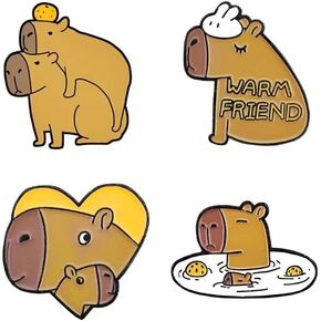OYSTERBOY 4Pcs Cute Lovely Capybara Premium Quality Enamel Zinc Alloy Brooches Novelty Statement Pin for DIY Cosplay Custome Backpacks Jeans Jackets Clothing Gifts Men Women Alochol Cocktails Lover