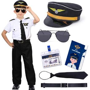 Tacobear Pilot Costume for Kids Boy Airline Uniform Sunglasses Pilot Hat Flight Accessories Halloween Captain America Costume