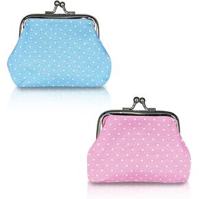 2Pcs Coin Purse for Women, Dot-Patterned Change Purse with Clasp Closure, Small Change Purse for Coin, Changes, Small Kiss Lock Coin Wallet for Girls Women as Gifts (White+Rose Pink)