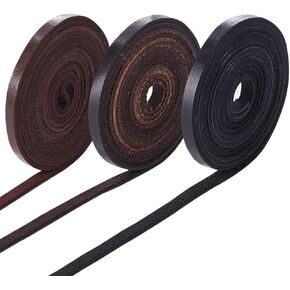 GORGECRAFT 236 Inch 0.24" 3 Colors Flat Genuine Leather Cord Cowhide Leather Strips Leather String Full Grain Cord for Jewelry Necklace Bracelet Making DIY Craft Projects Belts Keychains Accessories