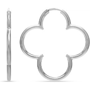 LeCalla 925 Sterling Silver Clover Hoop Earrings | Lightweight Endless Clover Flower Shaped Earrings | Thin Tube Endless Hoops Earring For Women