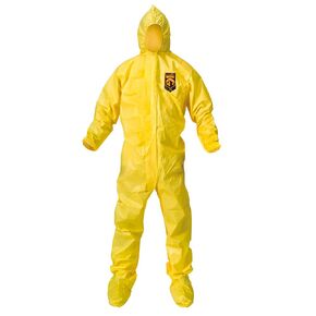 Kleenguard A70 Chemical Spray Protection Coveralls (00687) Suit, Hooded, Booted, Zip Front, Elastic Wrists, Size 4XL, Yellow, 12 Garments/Case