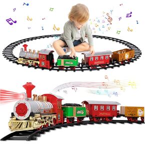 Train Set, Electric Train Sets for Boys Toddlers, Classical Train Toys, Christmas Train Set with Sound, Lights, Locomotive, 3 Cars & 8 Tracks, Christmas Toy Train Gifts for Age 3 4 5 6 Years Old Kids