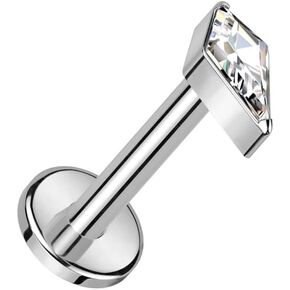 Pierced Owl 16GA ASTM F-136 Implant Grade Titanium Internally Threaded Diamond Shaped CZ Crystal Flat Back Stud