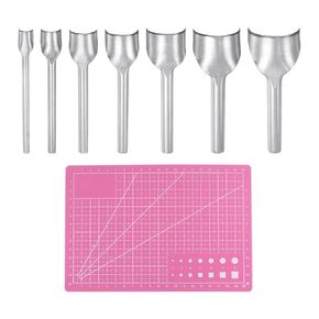 HARFINGTON 7pcs Leather Half Round Cutter 10-40mm 1/2 High Speed Steel Arc Shaped Half Round Leather Punch Leather Punch Tool with A5 Cutting Mat for Strap Belts End Wallet Bag Crafting DIY