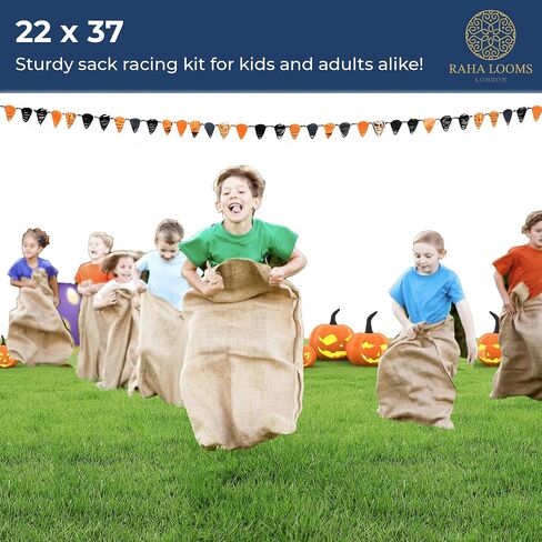 Raha Looms London 22"x37" Burlap Bags, Large Burlap Potato Sack Race Bags - Set of 4 | Outdoor Lawn Games for Kids & Adults - Easter Games | Picnic, Block Party | Burlap Sack Bag | Sac | Burlap Bag in Saudi Arabia