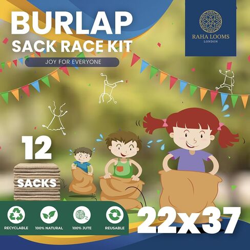 Raha Looms London 22"x37" Burlap Bags, Large Burlap Potato Sack Race Bags - Set of 4 | Outdoor Lawn Games for Kids & Adults - Easter Games | Picnic, Block Party | Burlap Sack Bag | Sac | Burlap Bag in Saudi Arabia