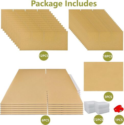 3 Sets Moving Boxes with Divider Kits,16 x 12 x 13 Inch Glassware Dish Packing Box Kitchen Moving Box Corrugate Dividers with 72 Pcs Foam Pouches,1 Pcs tape rolls with dispenser(Two Layer) in Saudi Arabia