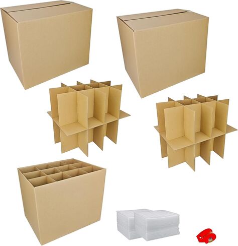 3 Sets Moving Boxes with Divider Kits,16 x 12 x 13 Inch Glassware Dish Packing Box Kitchen Moving Box Corrugate Dividers with 72 Pcs Foam Pouches,1 Pcs tape rolls with dispenser(Two Layer) in Saudi Arabia