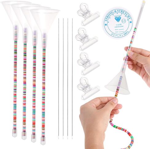 BEAUTIFABLE Beading Funnel, 16 Pcs Beading Tools Kit for Clay Bead, Clear Beaded Funnel with Bead Spinner Needles, Clip, Thread for Jewelry Making of Class Craft Activities in Saudi Arabia