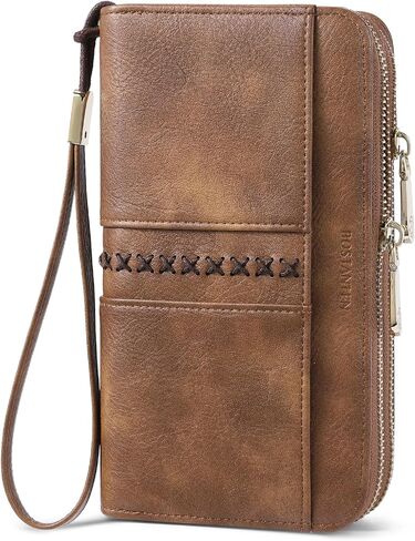 BOSTANTEN Wallets for Women Leather RFID Double Zipper Around Credit Card Holder Large Capacity Wristlet Clutch Wallet in Saudi Arabia