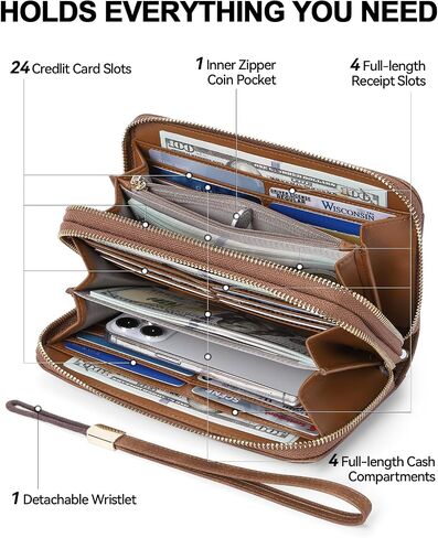 BOSTANTEN Wallets for Women Leather RFID Double Zipper Around Credit Card Holder Large Capacity Wristlet Clutch Wallet in Saudi Arabia
